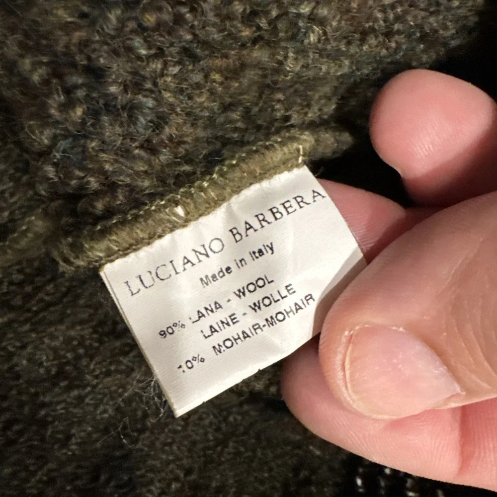 Luciano Barbera 1/4 Zip Pullover Sweater Size 53 US L Green Lana‎ Wool  #967